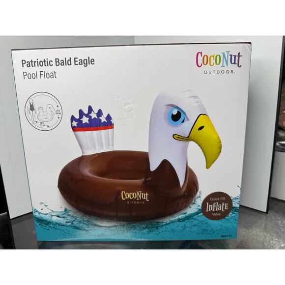 48"x37" Patriotic Bald Eagle Pool Float by CocoNut Outdoor Quick Fill Inflate - Picture 1 of 4